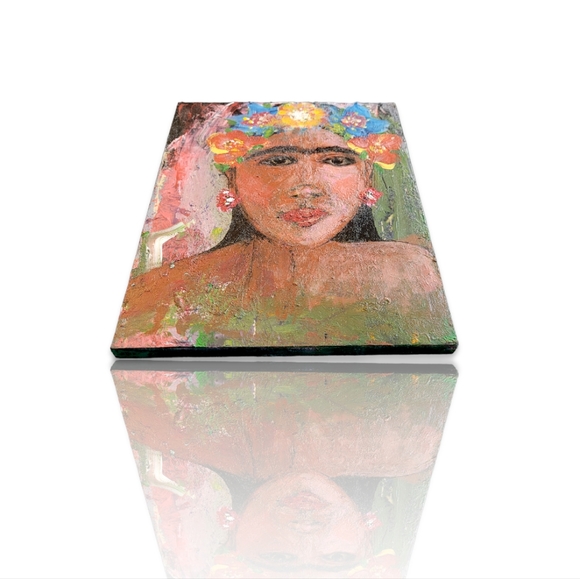 Original Frida Kahlo Inspired Acrylic Painting on Upcycled Wood Board, 8x10" - Picture 6 of 13